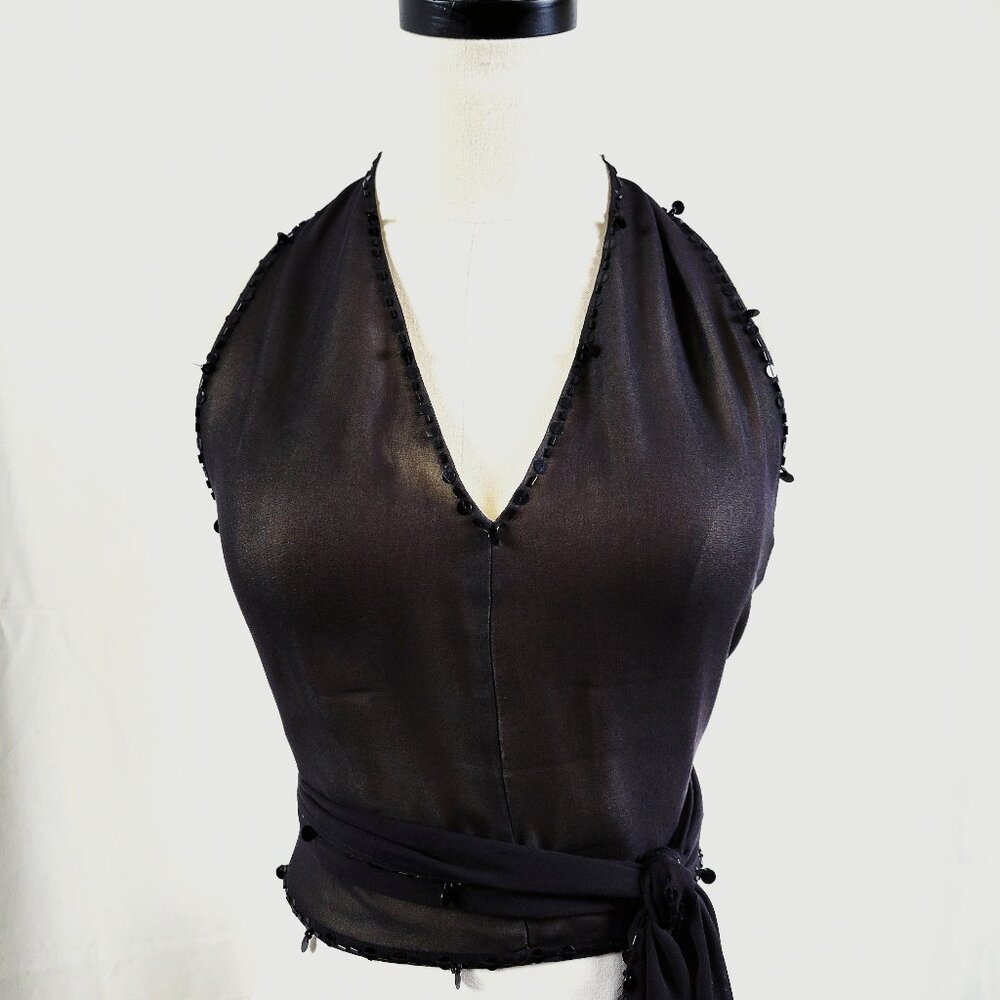 BCBG Maxazaria Collection Black Silk Wrap Halter Top - Size 2